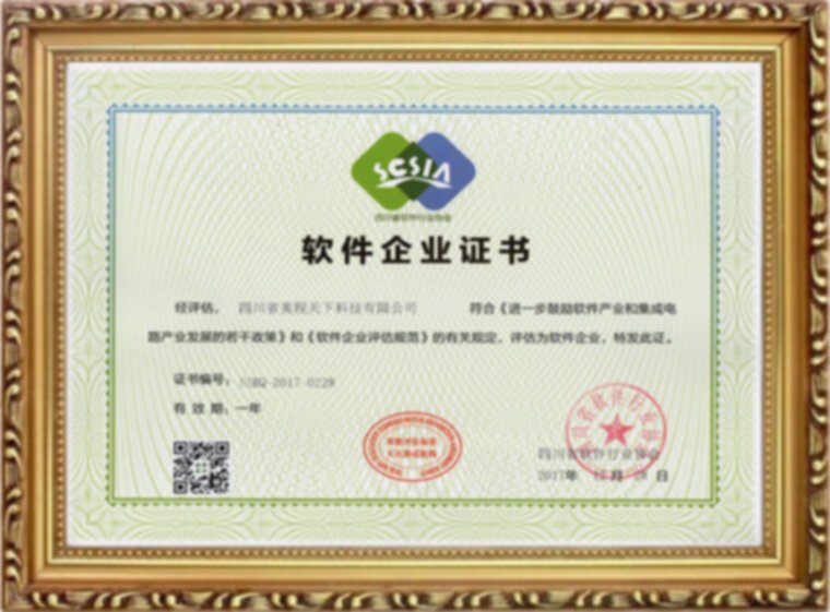 四川省美程天下科技有限公司软件企业证书
